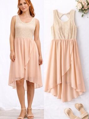 Kismet Lace Hi-Low Dress – Soft Blush Peach | Size Medium
